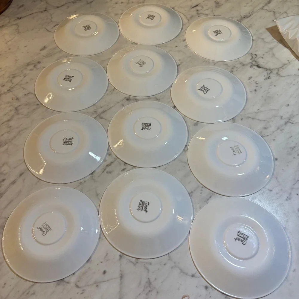 12 Vintage Corelle Butterfly Gold Saucers Corning Vitrelle White Gold Floral Set